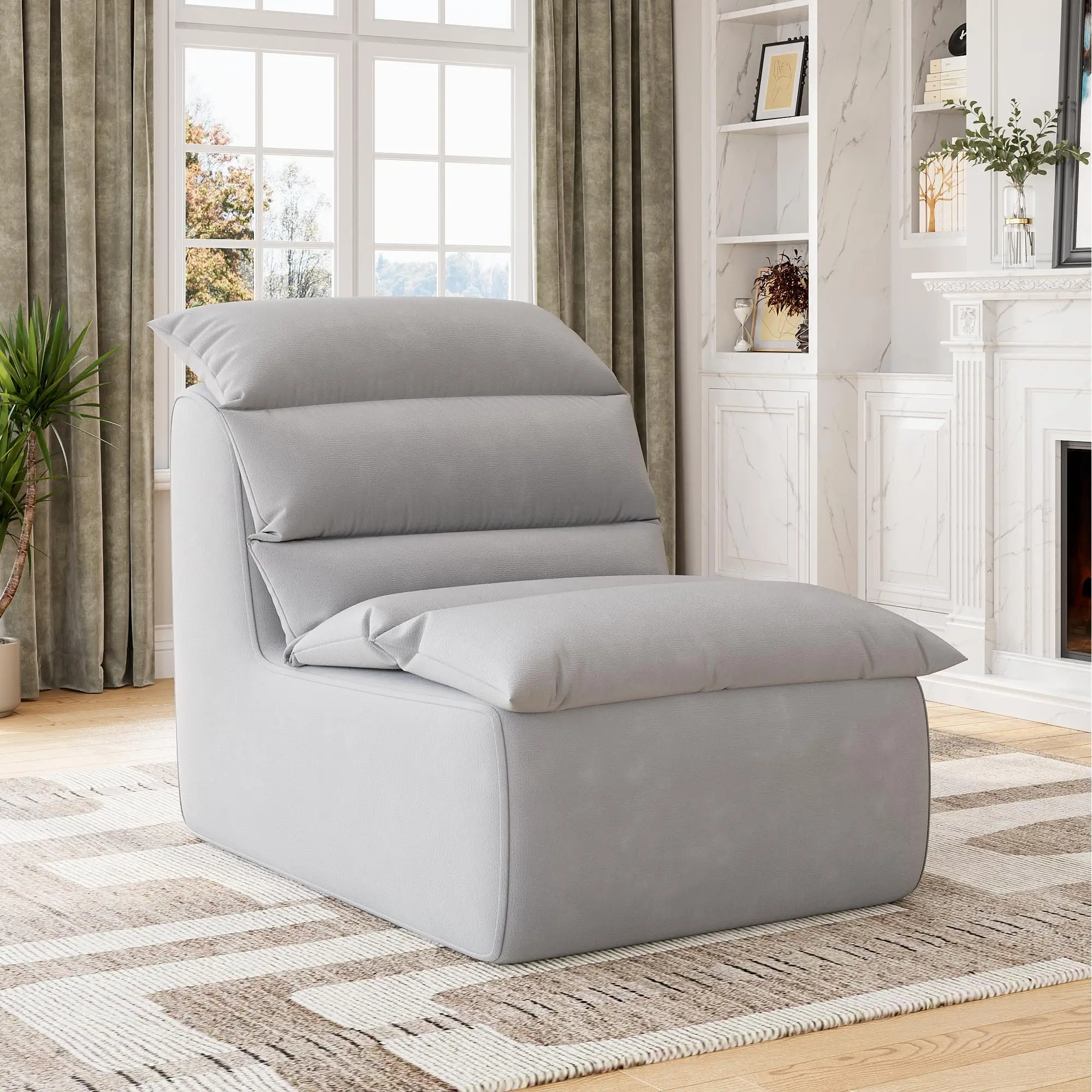 Bean Bag Chair, Lazy Floor Couch with High-Resilience Foam, Non-Slip Base, Beanbag Chairs for Adults, Fireside Chair for Reading Gaming Living Room Bedroom, Gray