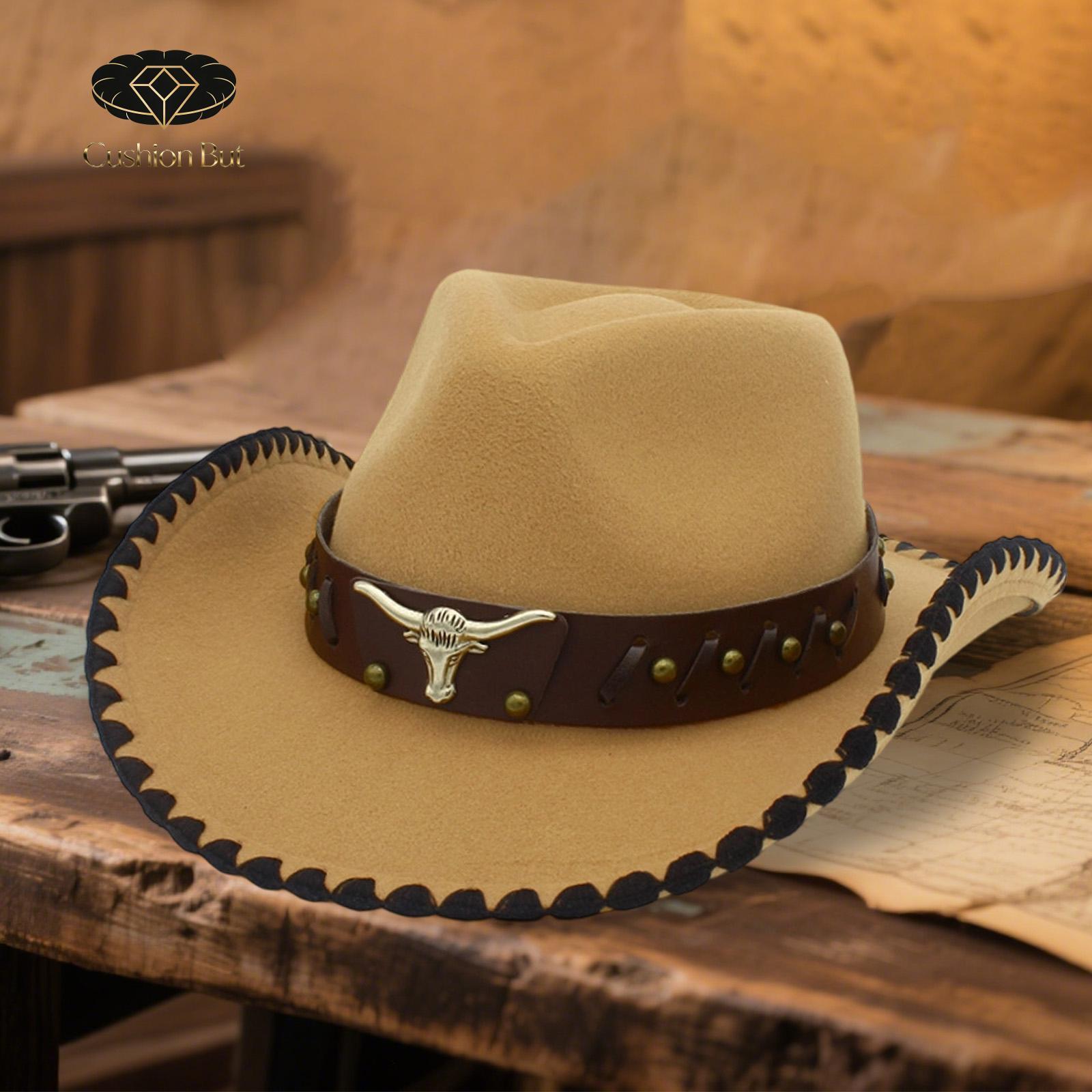 Vintage Western Cowboy Hat with Buckle Belt Wide Brim Polyester New collection..!!!!? Vintage Big-edge Western Cowboy Hats  main image 3