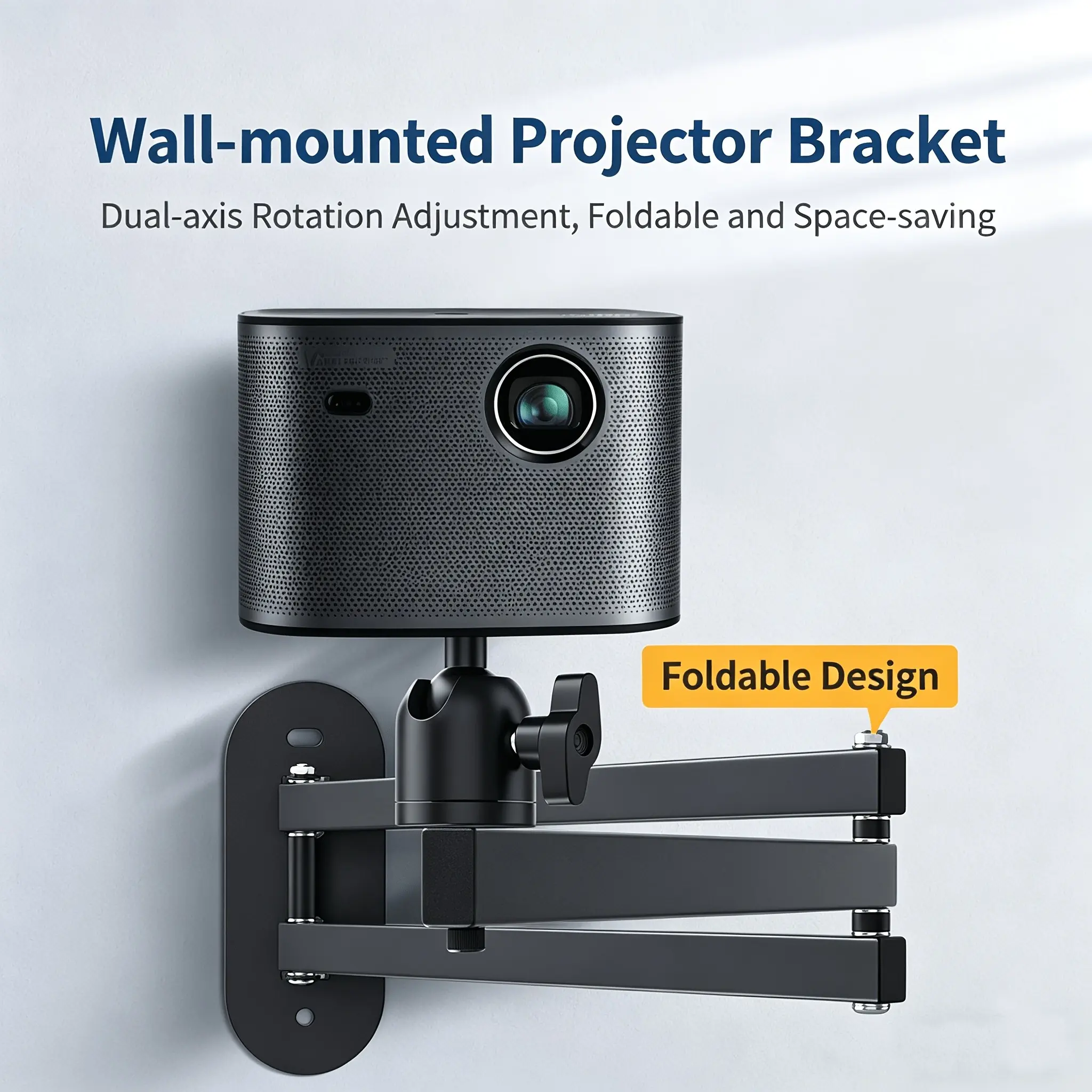 360° Adjustable Heavy-Duty Folding Projector Stand, Wall-Mountable Foldable Ptz Bracket, Durable Iron Frame, Easy Installation, Universal Fit for Home Theater
