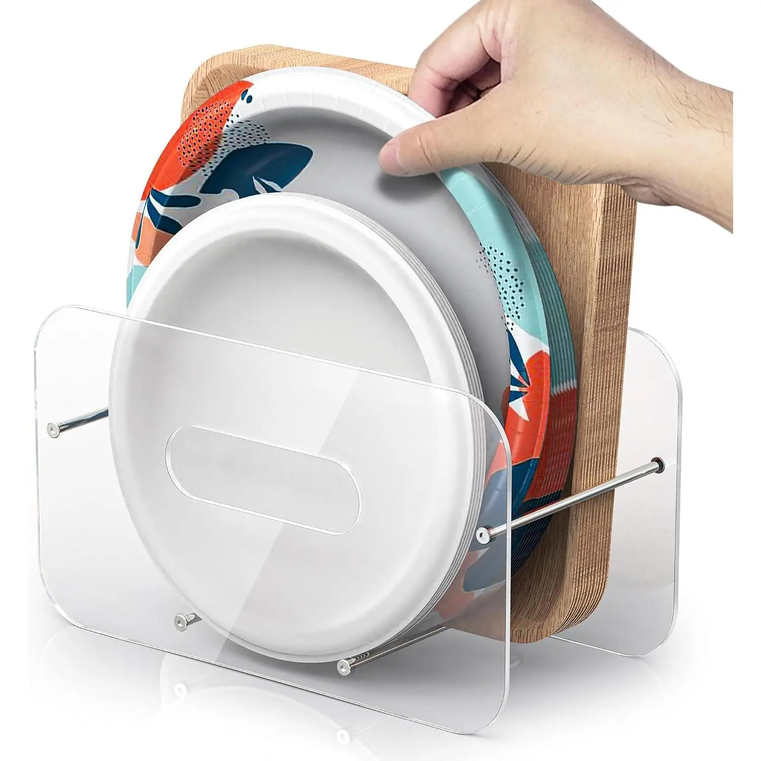 Round/Square 7-12 Inch Paper Plate Dispenser Holder,  | Space-Saving Plastic,  & Paper Plates Storage Organizer, Paper Plate Holder for Cabinet, Countertop, RV or Outdoor Use