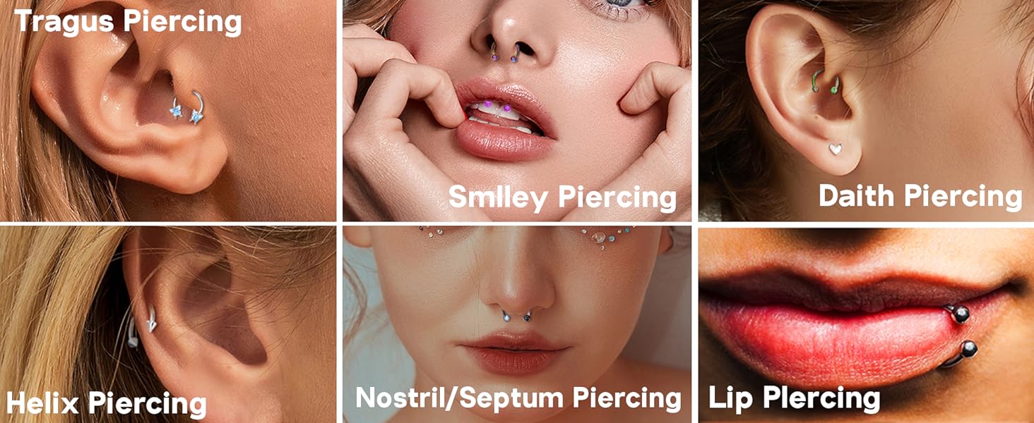 BESTEEL 24 PCS Septum Nose Rings for Women 16G - Hypoallergenic Horseshoe Lip Daith Piercing Jewelry Cute Small Stainless Surgical Steel Rook Conch Helix Tragus Daith Cartilage Earrings Hoops Set 10mm