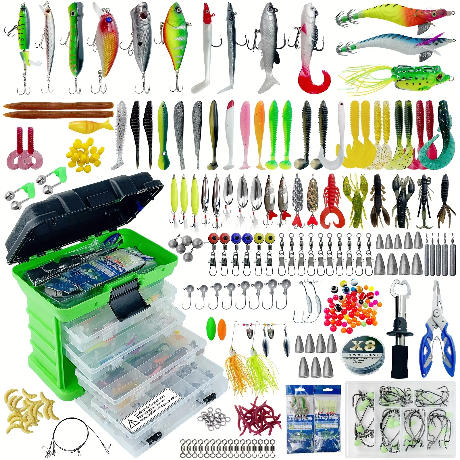 346pcs Fishing Lures Kit with Tackle Box Included Minnow, Crankbaits, Spinnerbaits, Bait Rigs, Spoons, Soft Baits, Jigs, Hooks, Weights Sinkers, Topwater Lures Freshwater Saltwater Fishing Gifts