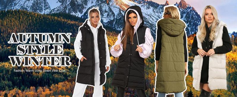 【Clearance】Imily Bela Womens Down Vest with Stand Collar Thick Hooded Sleeveless Long Coats Jacket