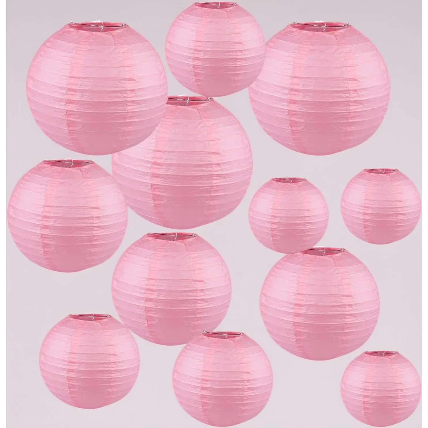 12 Pcs 6,8,10,12 Inch Mixed Sizes Pink Paper Lanterns Decorative Chinese, Japanese Hanging Round Paper Lanterns Lamp for Birthday, Wedding, Christmas, Bridal, Home Decor, Party Decoration
