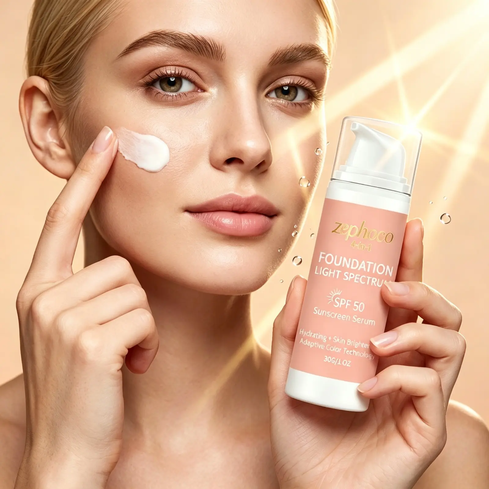 4 in 1 Color Changing Foundation SPF 50, Color Changing Foundation, Temperature Changing Color-Adapting Makeup, Color-Matching Technology, Even-Looking Skin Tone, Hydrating Serum Texture, Suitable for Dry or Mature Skin, Daily Wear