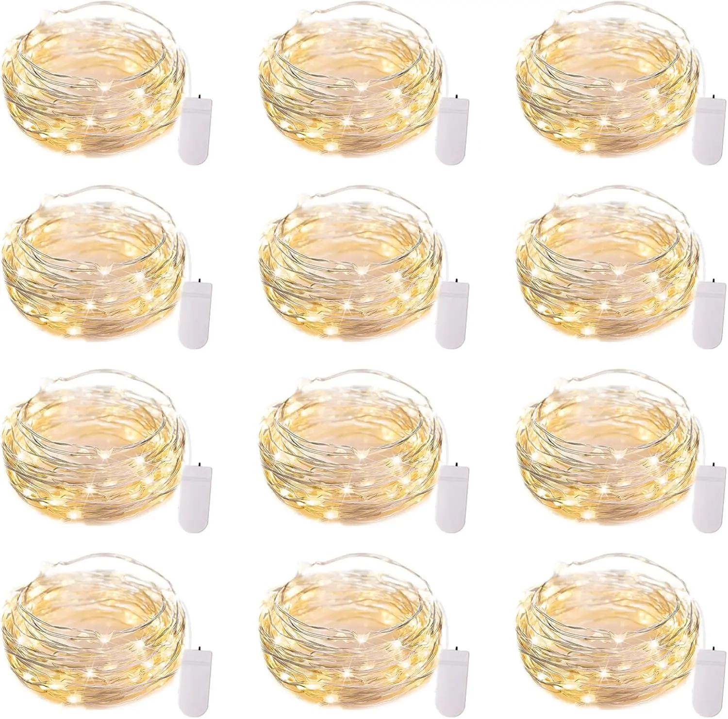 12 Pack LED Fairy Lights Battery Operated String Lights - 7ft 20LED Waterproof Silver Wire Firefly Starry Moon Lights for DIY Crafts Wedding Table Centerpieces Party Ramadan Decorations