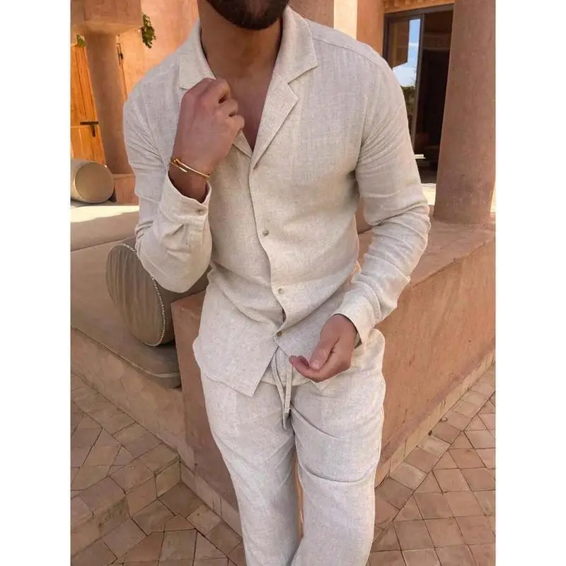 2pcs Men's Casual Fashion Long Sleeve Blazer And Pants Set, Minimalist Must-Have For Leisure Outfit