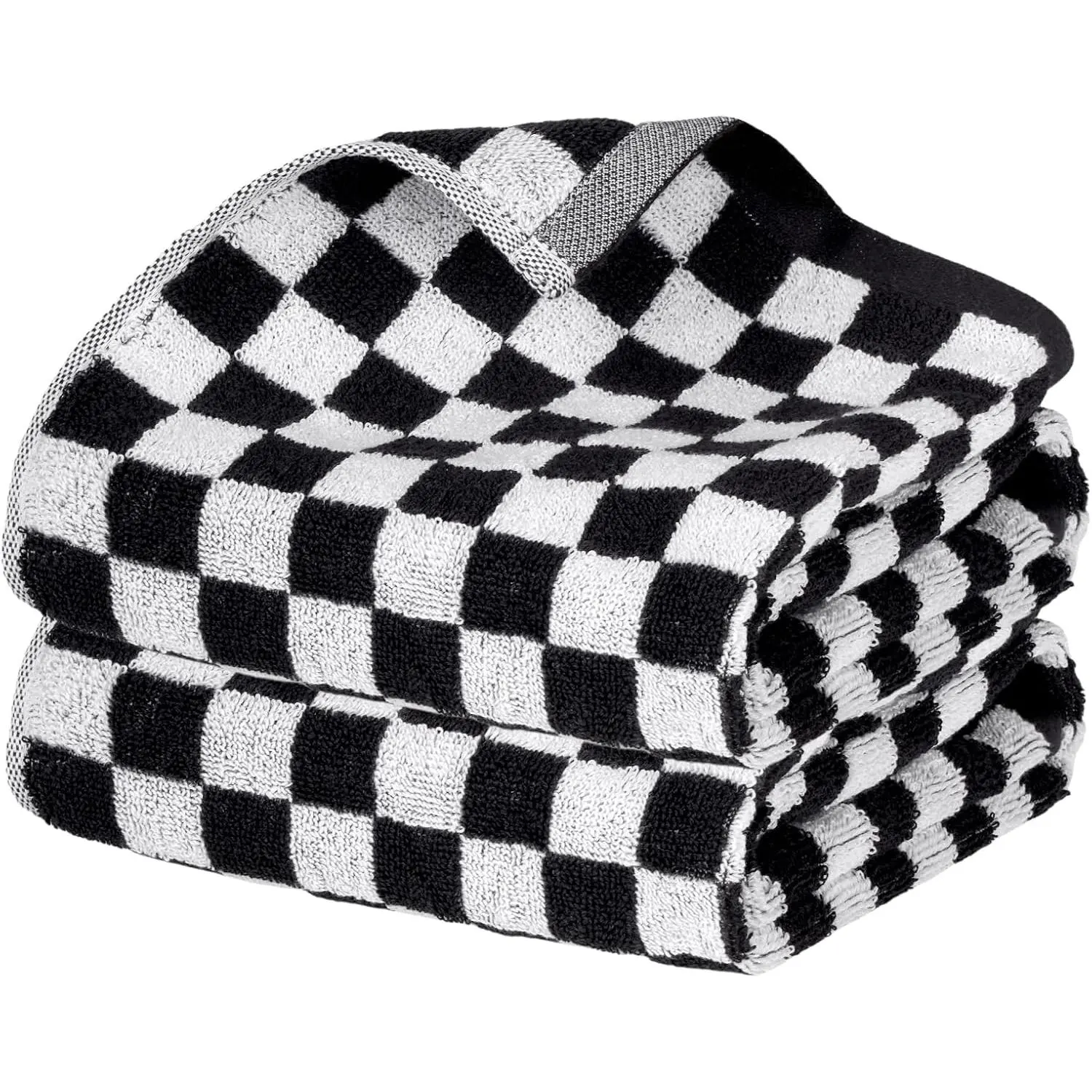2 Pcs Checkered Hand Towels Black and White Bath Towels Cotton Soft Absorbent Towel for Bathroom Kitchen Decorative,13.8" x 29.5"