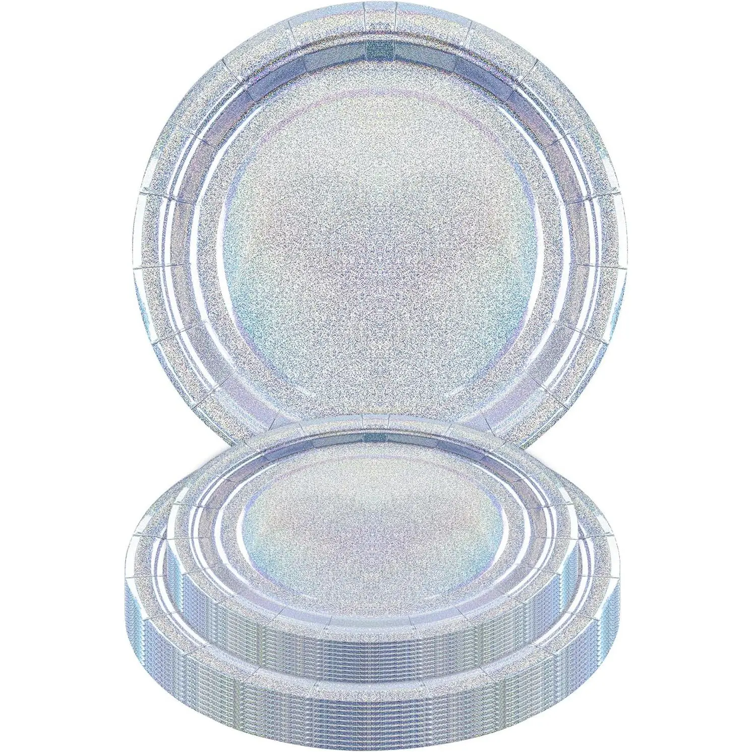 40 count Iridescent  Birthday Plates, Disposable Holographic Foil  Cake Plates Includes 20-9" & 20-7", Wedding Birthday Disco Party Supplies