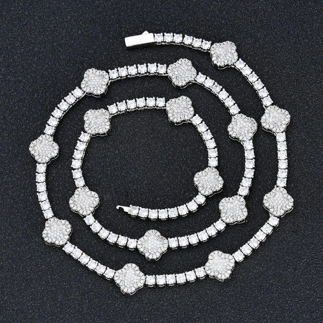 Luxury Iced Out Flower Necklace Bracelet Set Diamond Bling Jewelry for Women Gold Silver Chain Set