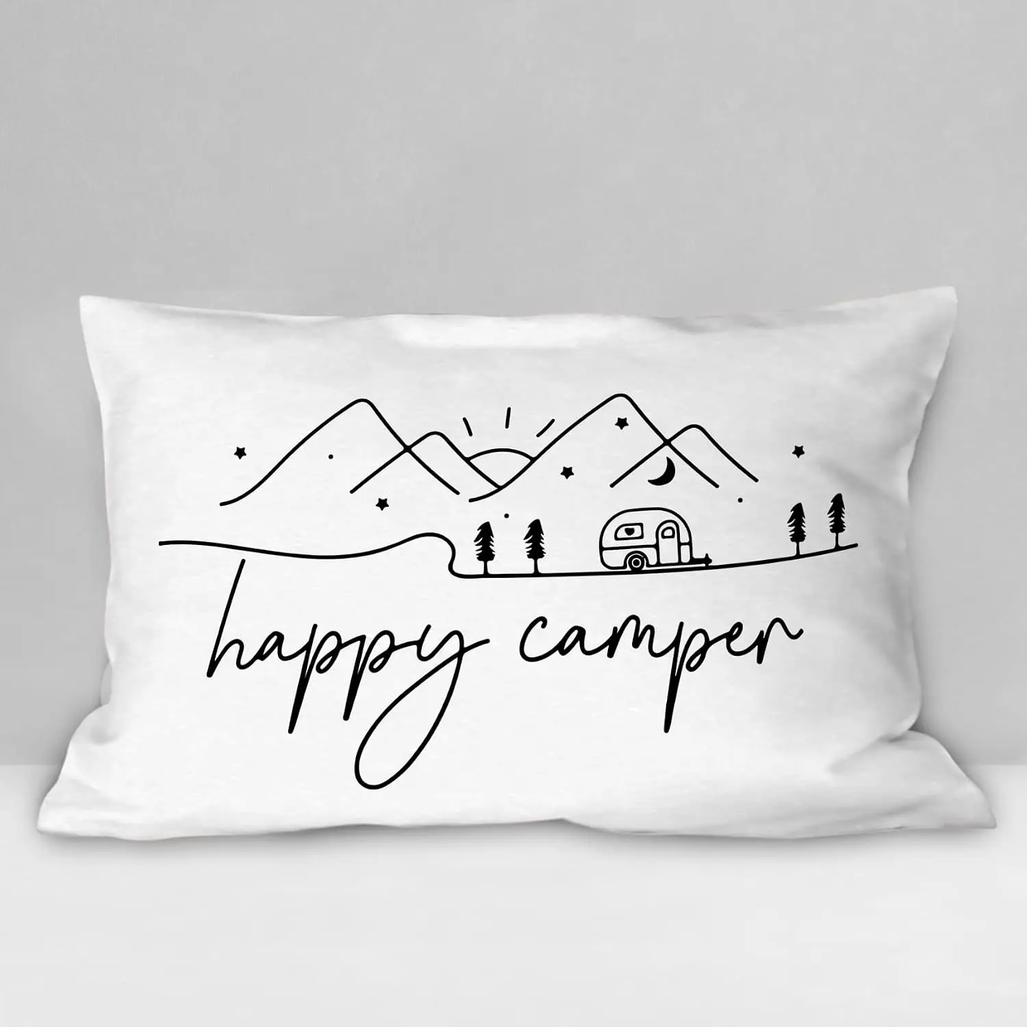 Happy Camper Soft Throw Pillow Cover, Camper Decorative Pillowcase, Rustic Camping  Decor Decorations for  Bedroom Sofa Living Room(12 x 20 Inch)