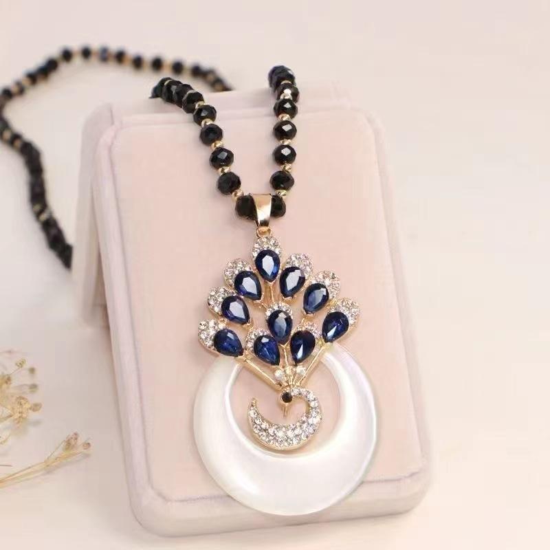 Fashionable Peacock Long Sweater Chain Pendant Korean Style Versatile Elegant Women's Necklace Accessory New Model
