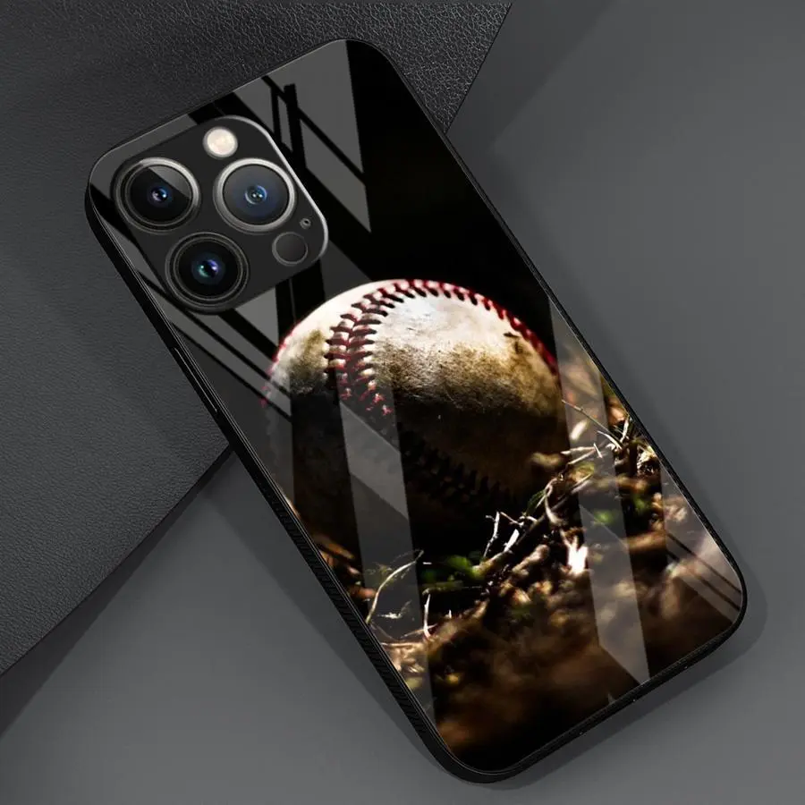 Tempered Glass Phone Case - Cool Baseball Sport Design, Mobile Phone Accessories for iPhone 17 Air, 16, 15 Pro Max, 14 Plus, 13, 12, 11