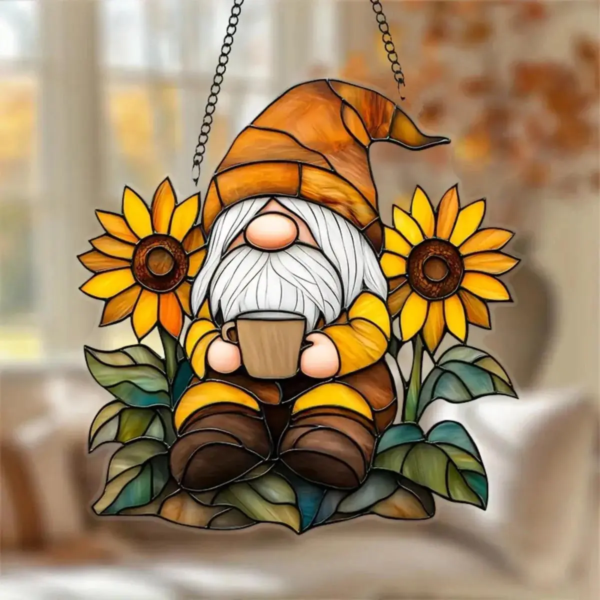 1-Piece Dwarf Sunflower Decorative Wind Chime, Hanging Pendant Suncatcher for Home Window Or Garden Decoration, One-Piece