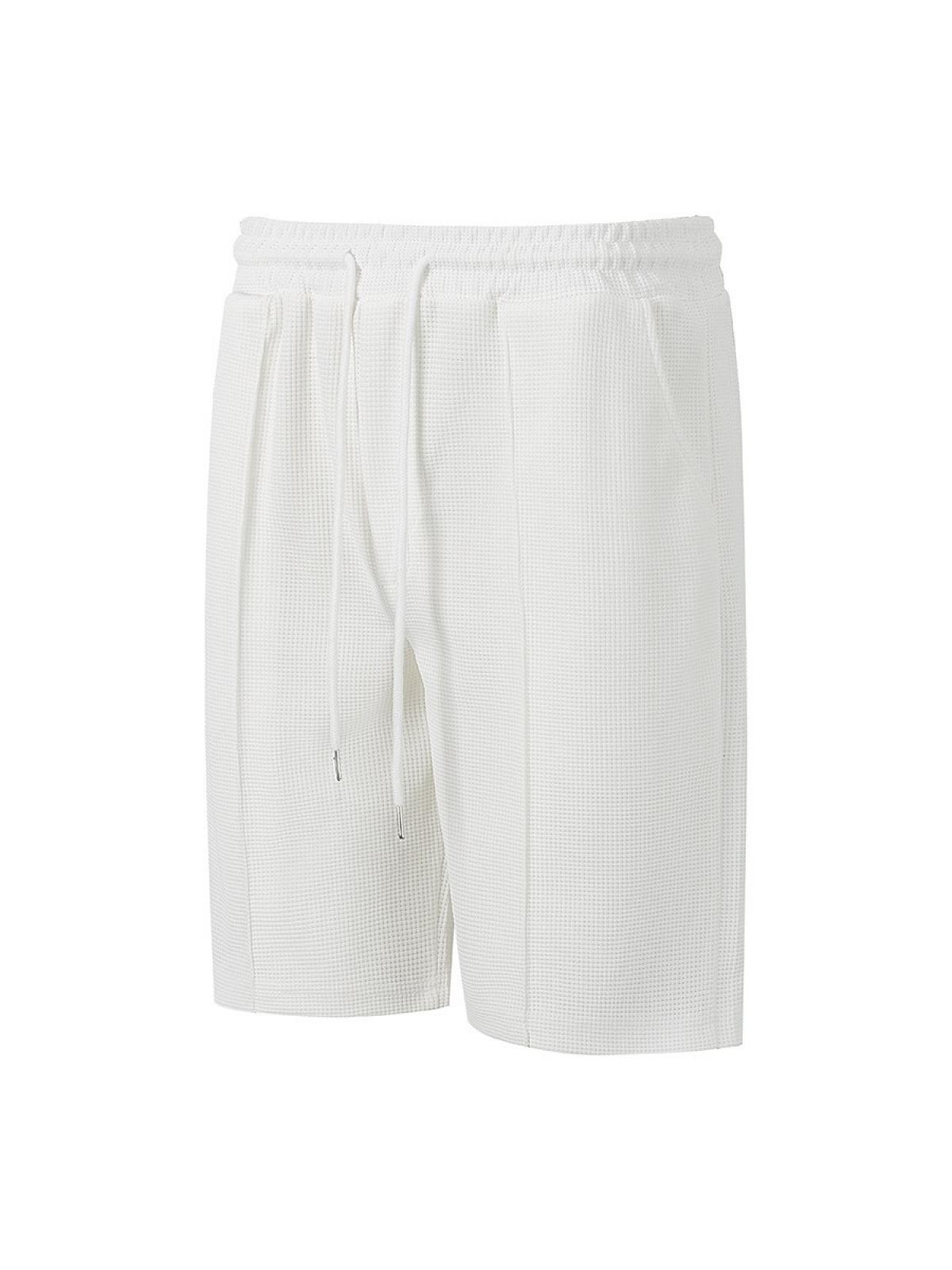 Men's Waffle Knit Shorts Elastic Waist Drawstring Knee Length Shorts With Pockets Waffle Knit Solid Color Breathable Lightweight Soft Comfortable Durable Stretch For Summer Outdoor Sports Casual Daily Wear
