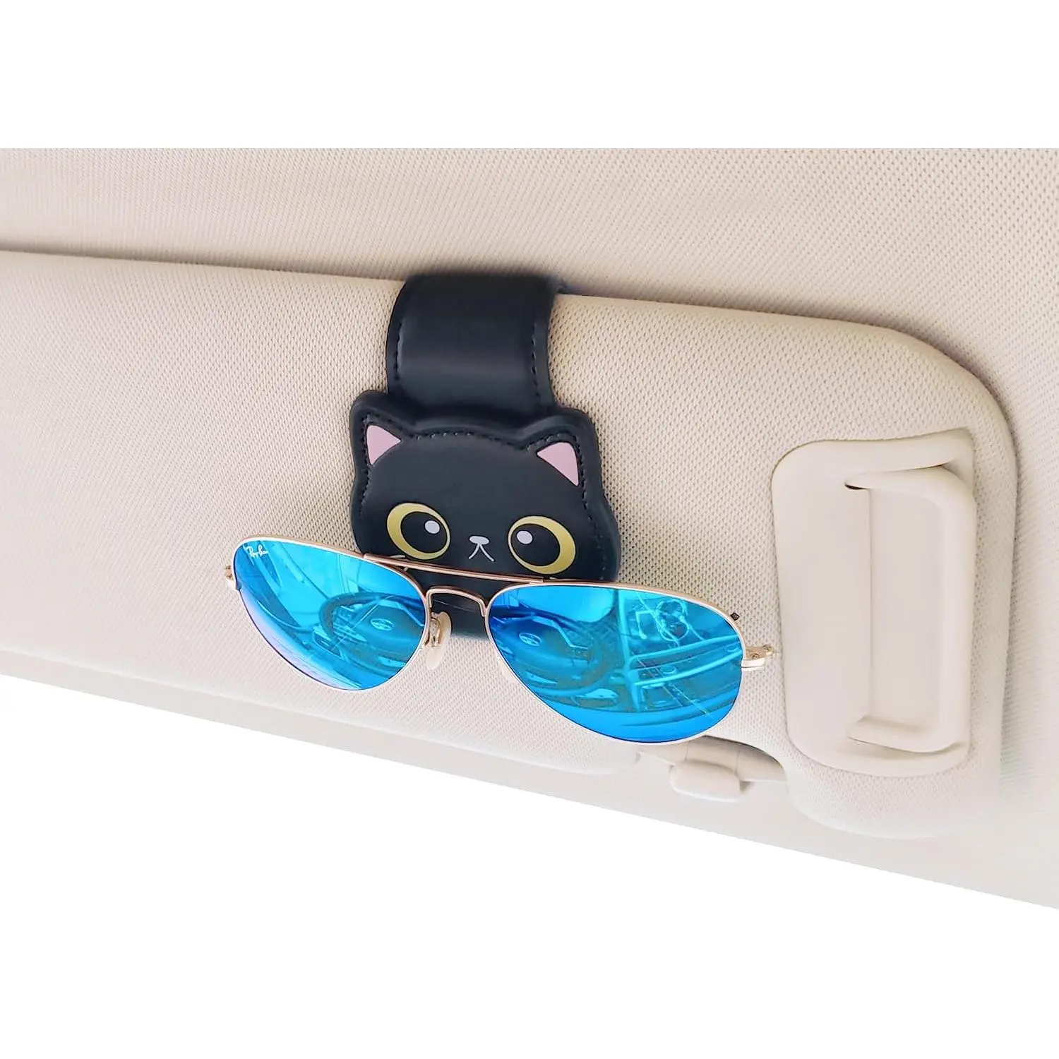 Cute Sunglasses Holders,Faux Leather Sunglasses Hanger Organizers Clip and Ticket Card Clip Accessories for  Visor (Style X)