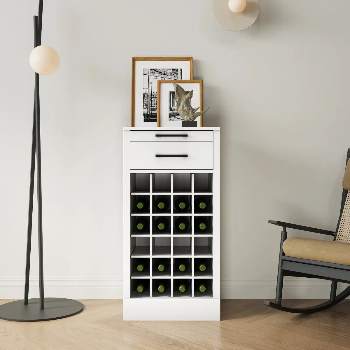 Modular Wood Melamine Dark Finish Wine Cabinet - Particle Board, 24-Bottle Capacity, 28-Bottle Slots, 17.80"w x 15.95"d x 35.43"h, Durable Easy-Maintenance Buffet Cabinet, Drink Organizer Home Bar Furniture, Compartment Home Bar Furniture