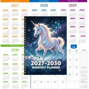2027-2030 monthly planner, A5 size, 124 pages of high-quality paper, gradient inner pages. Magical galaxy unicorn spiral notebook, 21.08 cm x 13.97 cm, shiny starry sky art schedule journal