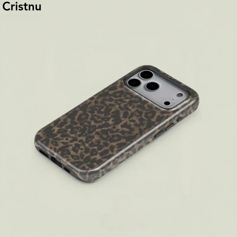 Magnetic Case Retro-style leopard print in brown and black, this durable 2-in-1 case for iPhone 17ProMax,16, 15, 14, 13ProMax, 12, 11,17air,16e.A simple and stylish phone case, the perfect birthday gift.