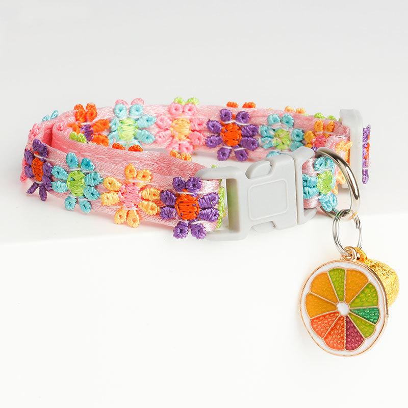 Colorful Lace Cat and Dog Collars, Harnesses, Adjustable Neck Accessories with Sunflower Heart or Lemon Pendants, Pet Everyday Wear for Small Dogs and Cats