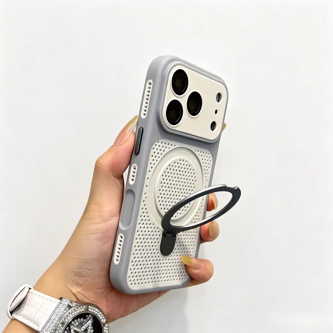 [Flash Fit] Nordic Customized Gray Heat-Dissipating Mesh Cooling Smartphone Casing - Full-Coverage, Breathable, Anti-Drop, Shockproof Business Accessory for iPhone 17 Pro Max, 16 Pro, 15, 14, 13 with Device Protection