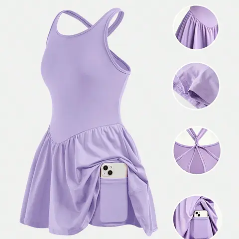 Girls' Sports Dress Cross Back Tennis Skirt, Side Pocket Design, Suitable for Tennis Running Daily, Versatile Casual Wear