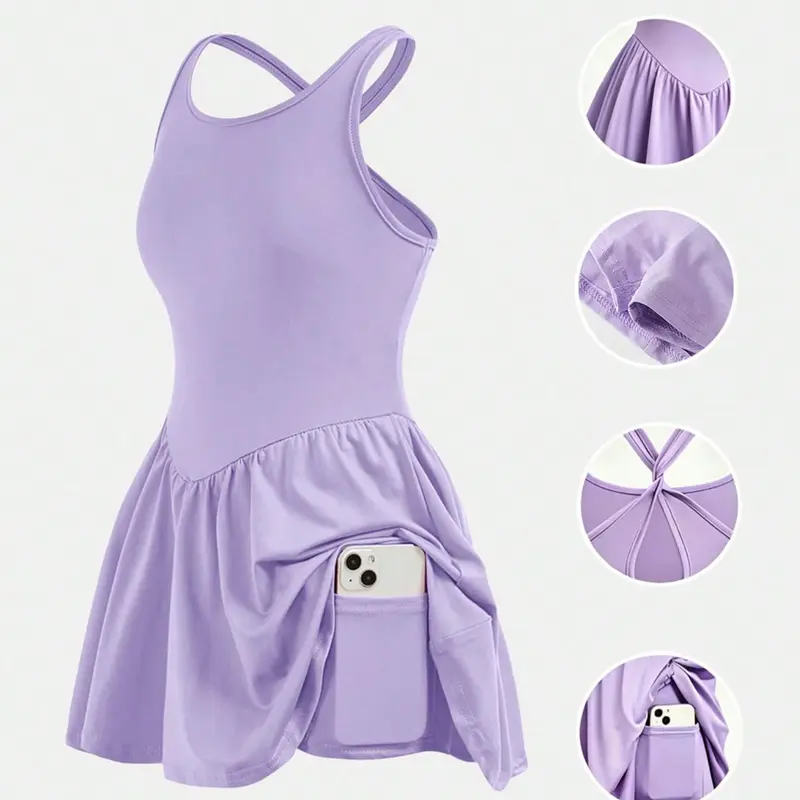 Girls' Sports Dress Cross Back Tennis Skirt, Side Pocket Design, Suitable for Tennis Running Daily, Versatile Casual Wear