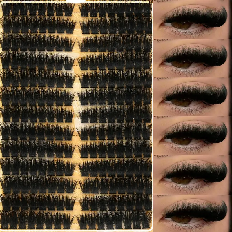 208 Pcs 3D Volume False Eyelashes Natural Dense Fluffy Single Cluster, Multi-Length Layered Design, With Stem, Easy DIY Lash Extension, Volume Lash Clusters