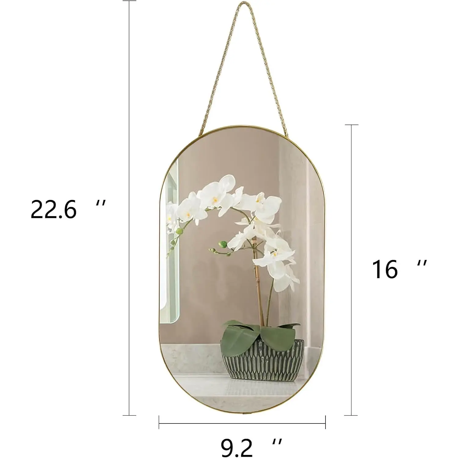 16x9.2 Inch Gold Oval Wall Mirror, Decorative Glass Hanging Mirror for Bathroom, Bedroom, Entryway