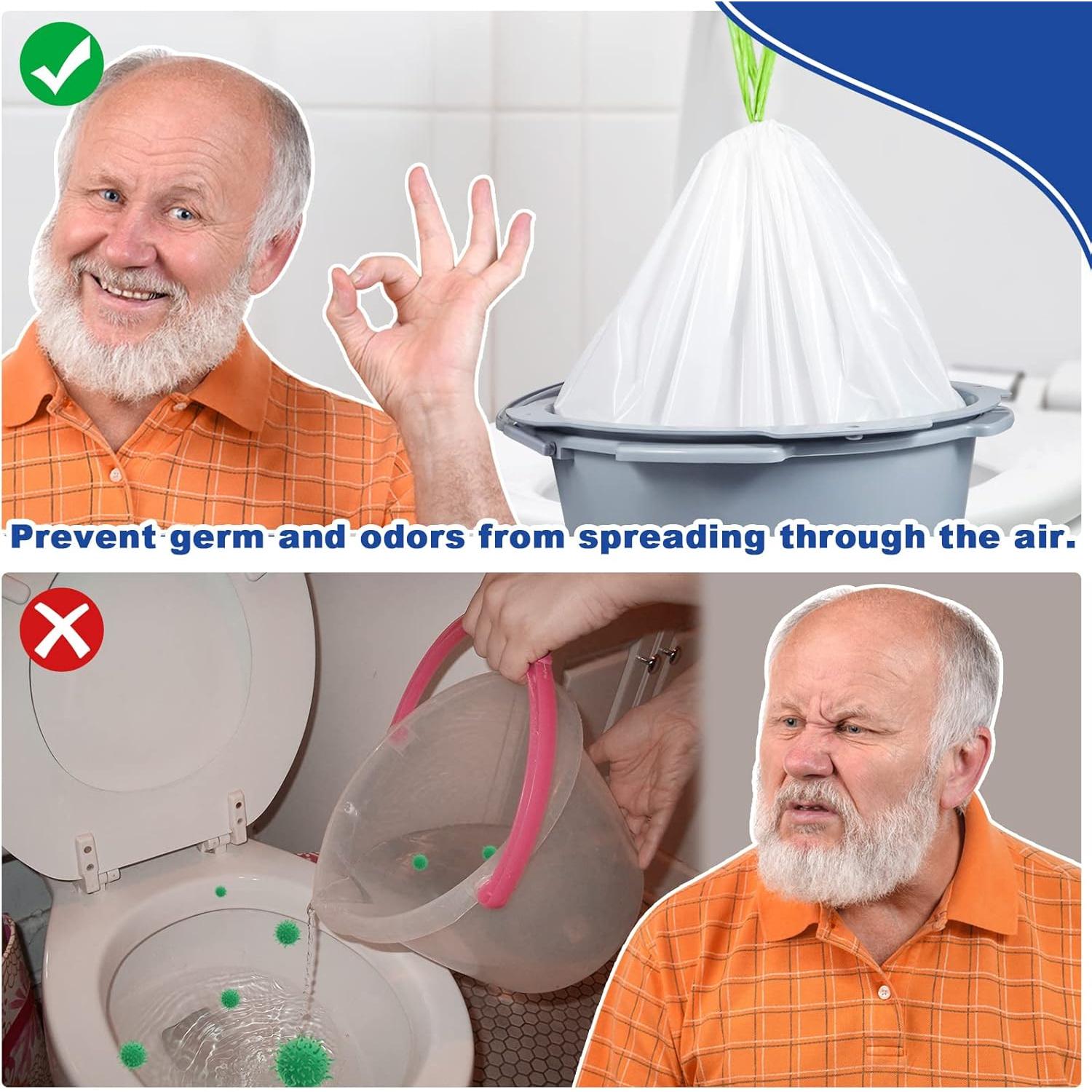 60 Pack Commode Liners with Absorbent Pads, 60 Bedside Commode Liners and 60 Commode Pads, Portable Toilet Liners for Commode Bucket| Universal Fit| Make Cleanup Simple