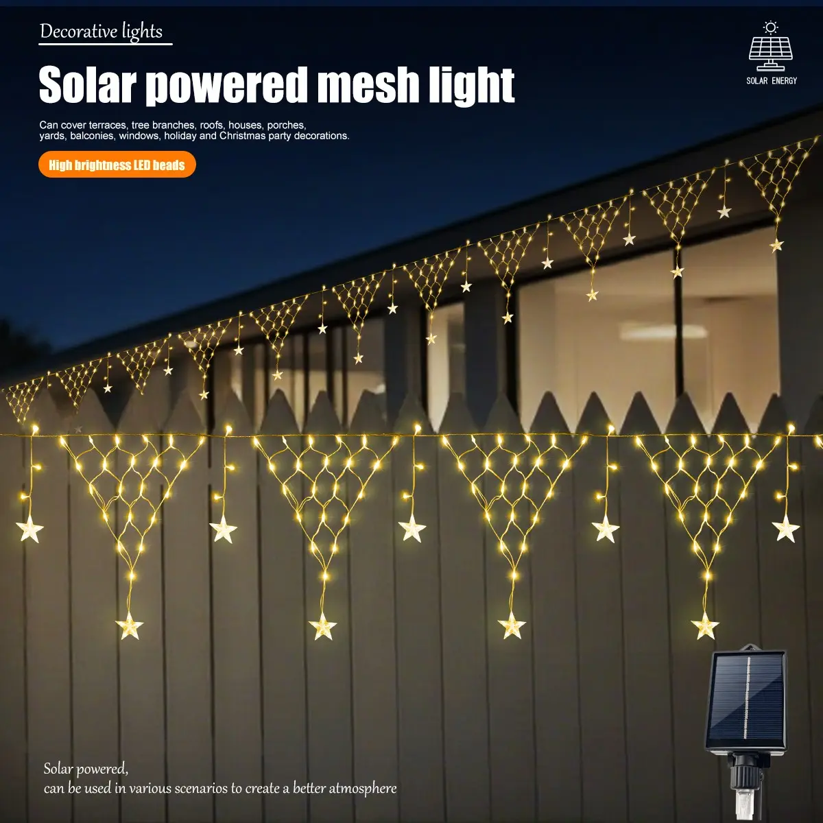 Solar Christmas Atmosphere Light, 8 Modes Star Decorative Lamp, Triangle Mesh Star Christmas Lantern, Ip44, Party, Garden, Holiday Decoration, Solar Christmas Lights