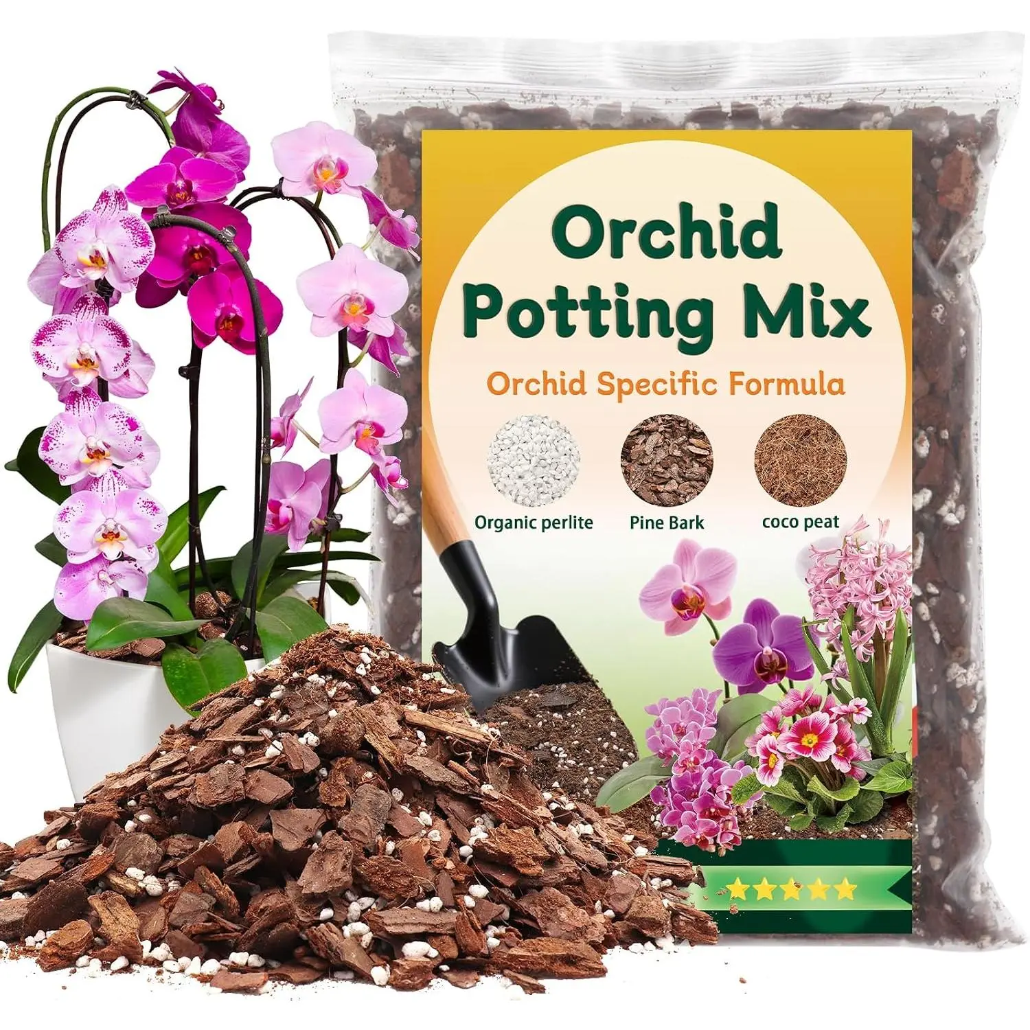 Orchid Potting Mix, Orchid Bark Potting Mix for Repotting Blend with Pine Bark,Perlite,Coco Peat,  Ingredients for Indoor Potted , Well Drainage and Ventilation 1QT