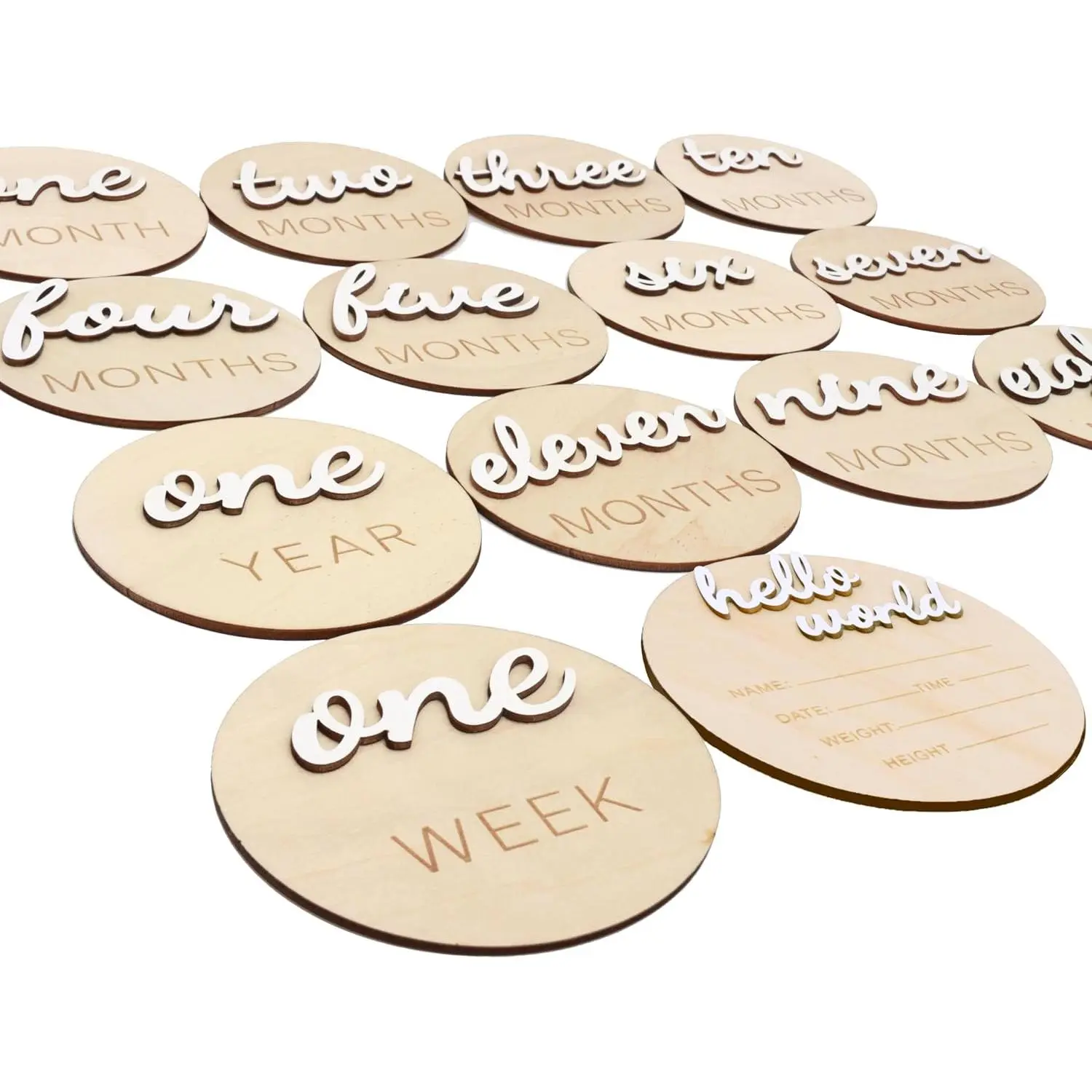 Wooden Monthly Milestone Cards,  Monthly Milestone Marker Cards,  Memento Milestone to Document 's Growth,   Sign -incl Announcement &  World Sign.
