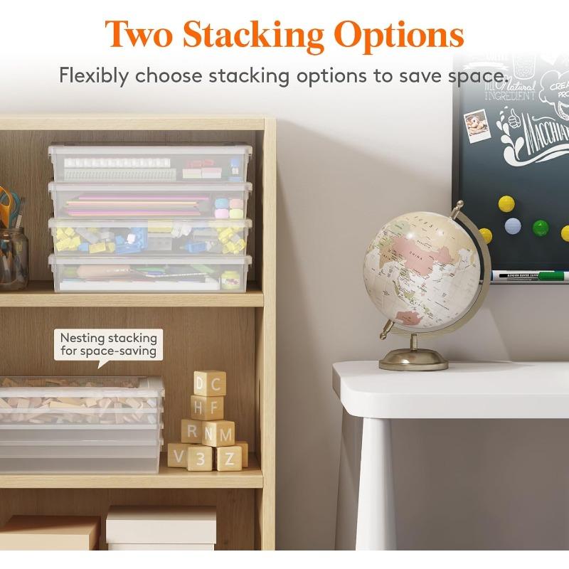 4 Pack Plastic MultiPurpose Storage Box with Latching Lids Clear A4 8.5 x 11 Letter Size Paper Storage Storage Containers for Board Game Craft Document Magazine Art Supplies