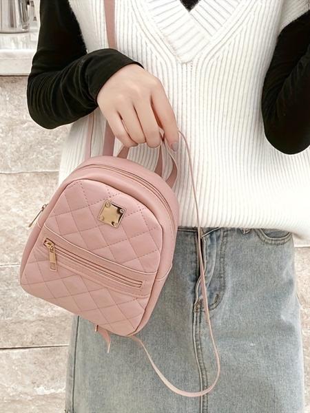 Cute Mini Diamond Stitched Fashion Durable Backpack, Large Capacity, Adjustable Straps, Buckle, Casual Shoulder Bag for Teens & Adults