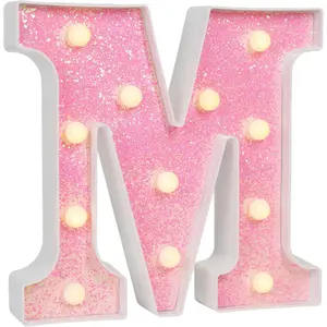 18ACTIVEKITPink Glitter Marquee Light Up Letters, Battery Operated LED Letter Lights Signs for Pink Birthday Party Table Decorations, Wall Decor for Girls Bedroom, Initial Letter M with Warm White Lights