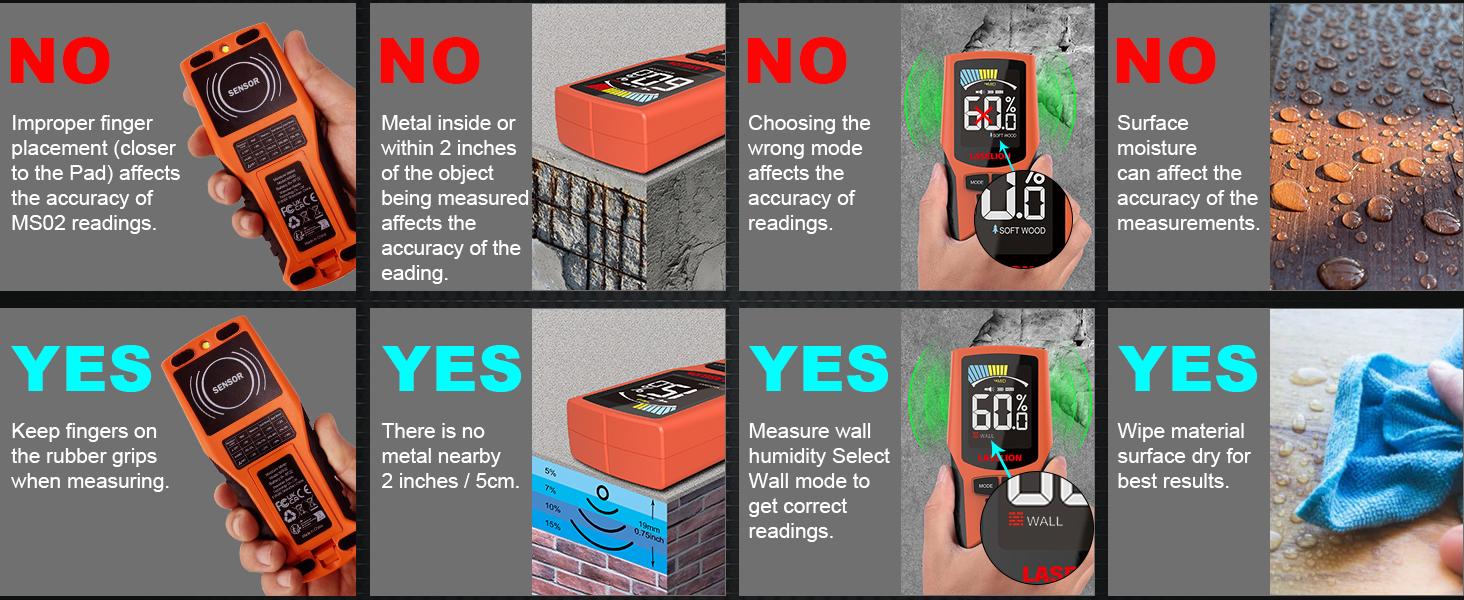 Pinless Moisture Meter MS02 Non-Destructive Wood Moisture Meter Detector with Large LCD Display, Batteries, 4 Modes for Wood, Firewood,Walls,Building Materials