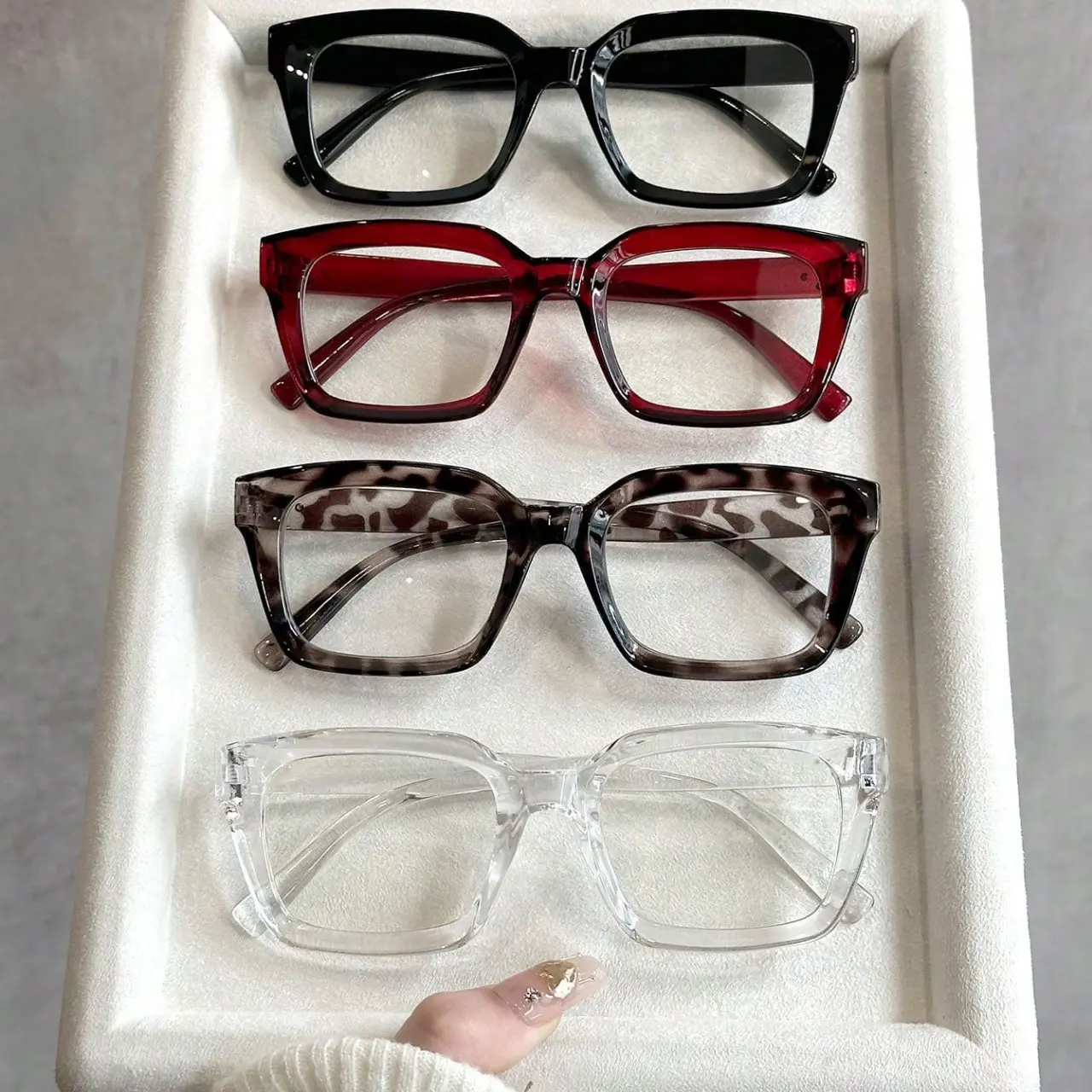 4pc New multi-color square frame non-prescription glasses for men and women