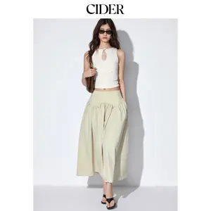 Cider Low Rise Ruched Flared Maxi Skirt