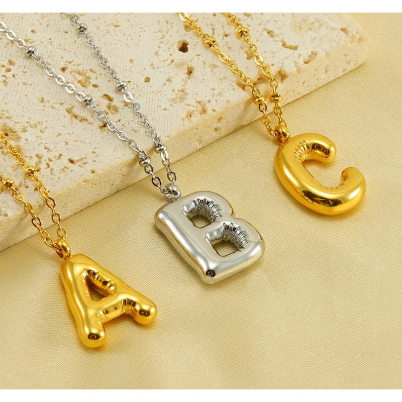 VEVE Ins Chubby Bubble Letter Pendant 18K Gold Plated English Letter Necklace For Women