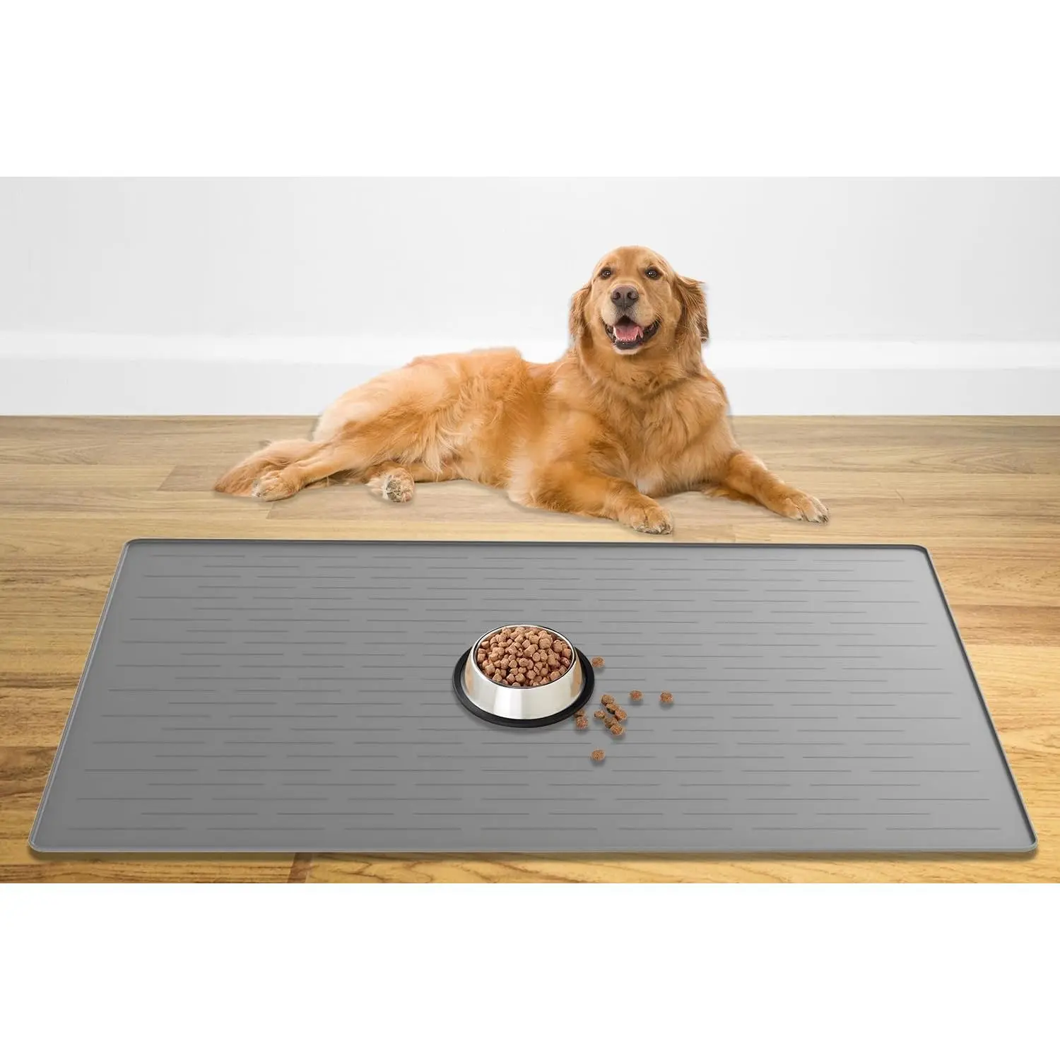48" x 32" XXXL Largest Pet Food Mat, Silicone Dog Mats for Food and Water, Nonslip Pet Feeding Mats for Floors,Dog Cat Bowl Mat with Raised Edges, Light Gray