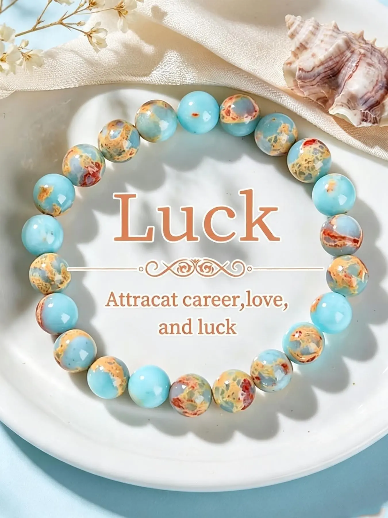 1pc Fresh Blue Shoushan Stone Round Bead Bracelet, Niche Light Blue Flower Stone Single Circle Bracelet, Versatile For Commuting, Couple's Jewelry Giving Good Luck To Girlfriends, Exquisite Bracelet