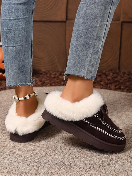 Women's Large Size Winter Plush Slippers, Warm Comfortable Casual Shoes, Round Toe Medium Width Ankle Boots for Home and Outdoor Use