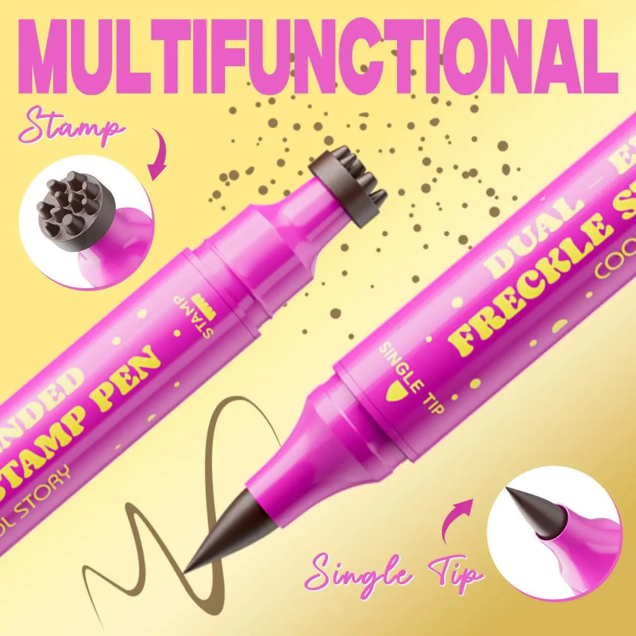 3-in-1 Dual-Ended Freckle Stamp Pen, Natural-Looking Fake Freckle Marker, Waterproof and Sweatproof Eyeliner, Long-Lasting Makeup