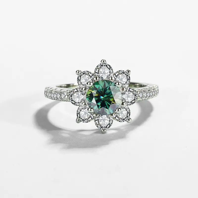 Women's S925 Silver Sunflower Moissanite Engagement Ring - Artificial Gemstone Jewelry Accessory