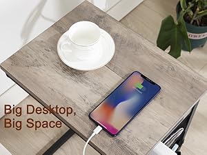 Shaped End Table , TV Tray Set of 2, Couch Tables with Storage Bag, Slide Under Sofa Side Table with USB Ports and Outlets for Living Room, Grey HET04CGY Shaped End Table , TV Tray Set of 2, Couch Tables with Storage Bag, Slide Under Sofa Side Table with USB Ports and Outlets for Living Room, Grey HET04CGY