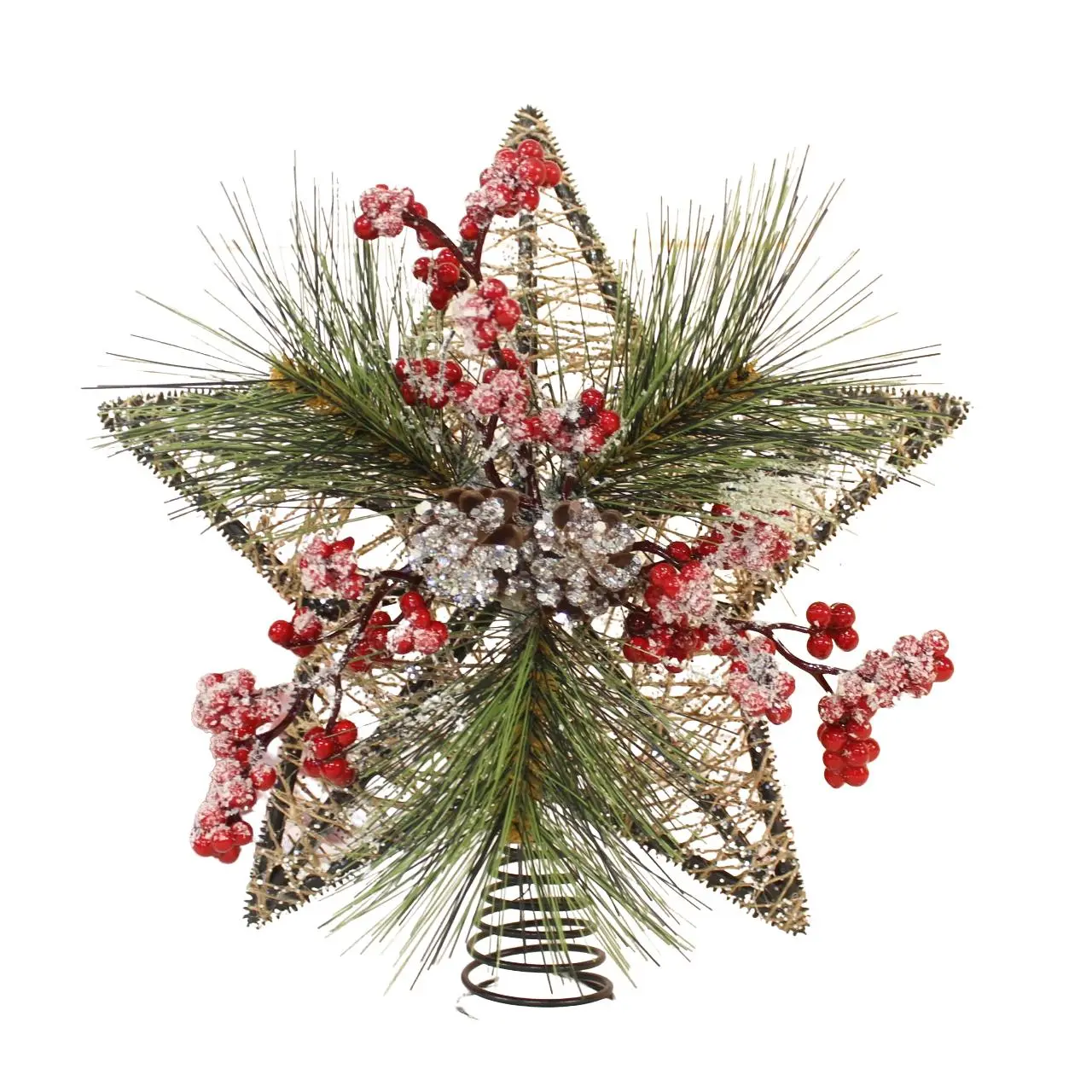29.5cm Christmas Tree Topper, Pine Needle, Plastic Cones, Berries, Perfect for Holiday Decor, Home & Office, Party Decoration