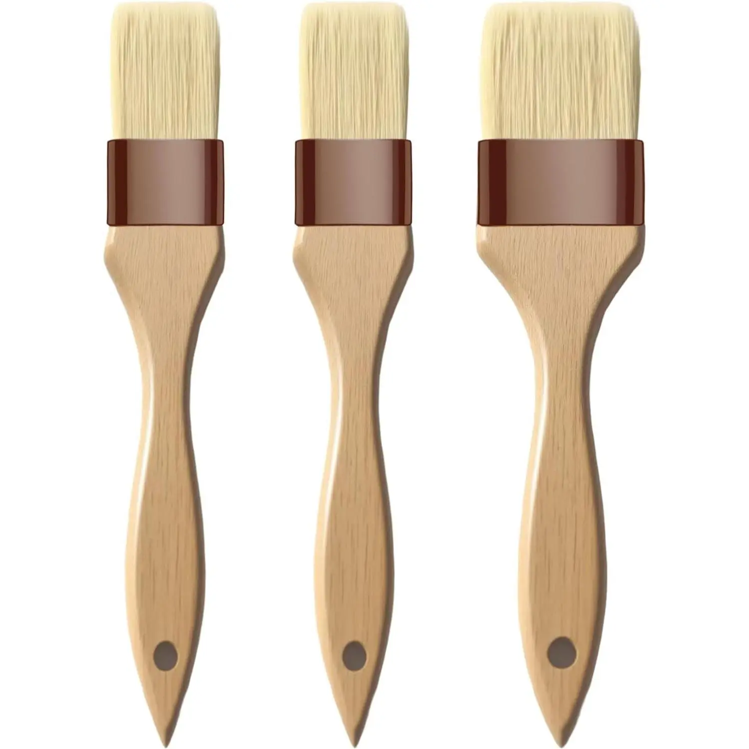 Basting Brush-Pastry Brush,Oil Brush for Cooking,Boar Bristles BBQ Brushes for Grill,Beech Wooden Handle Food Brush for Baking/Spreading Marinade/Sauce/Butter/Egg/Kitchen Baster Brushes(1.5 1 inch)