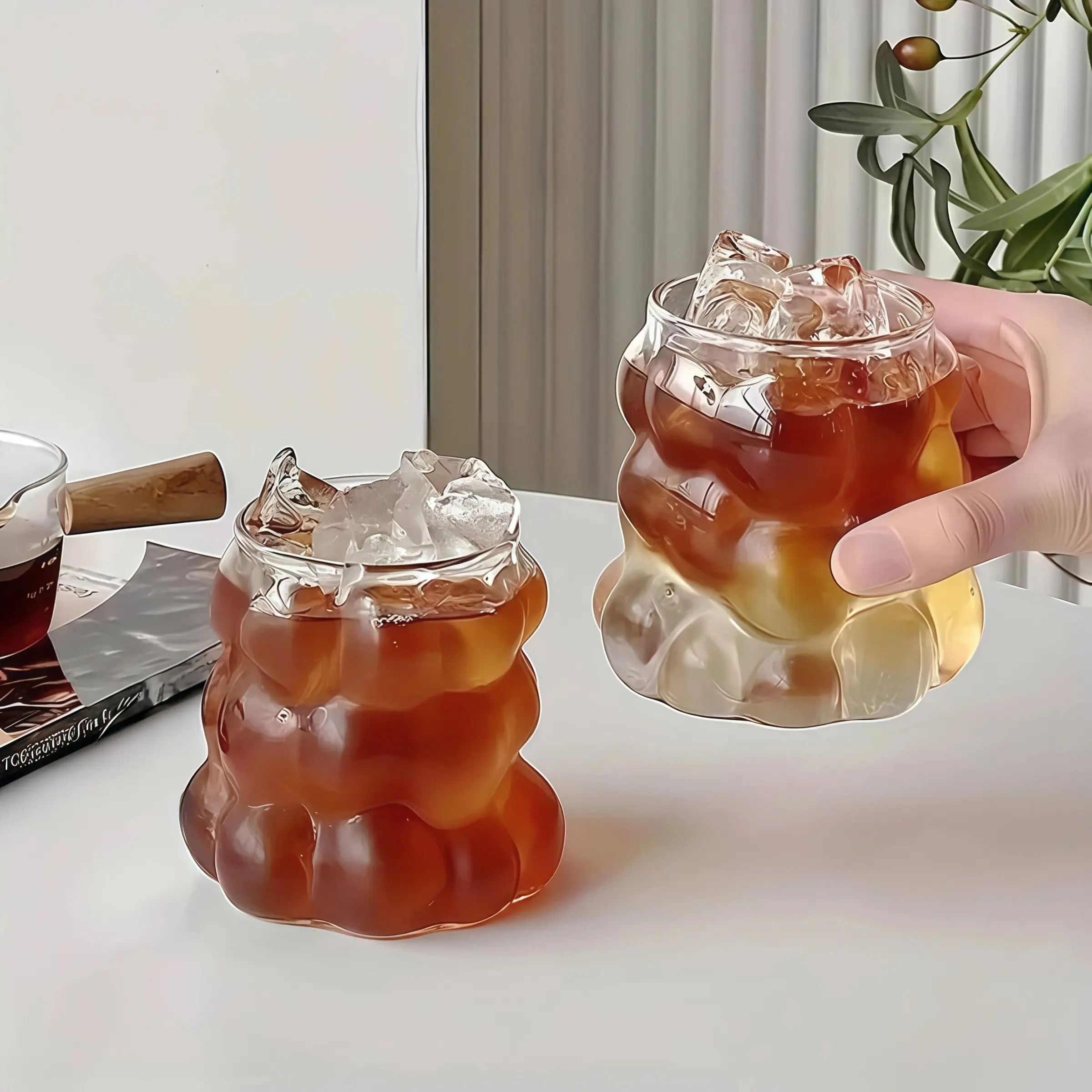 6-Piece Set Grape Shape Borosilicate Glass Water Cups, 350ML Vintage Coffee Juice Tea Glasses, Elegant Drinkingware Collection