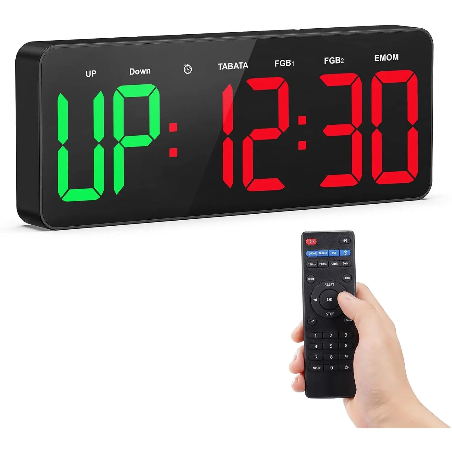 Gym Timer Clock Large Display, 12" LED Exercise Workout Interval Timer with Remote for Boxing Tabata/FGB/EMOM,Countdown/Up,Stopwatch Clock for Sports,Home Gym,Yoga,Garage,Office,Classroom